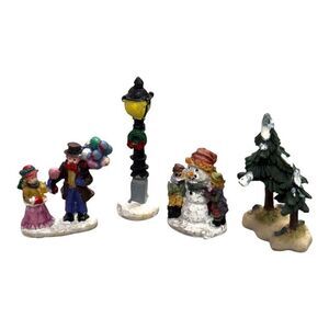 Lot Peddler Tree Snowman VTG Hand-Painted Resin Christmas Village Figurine Set
